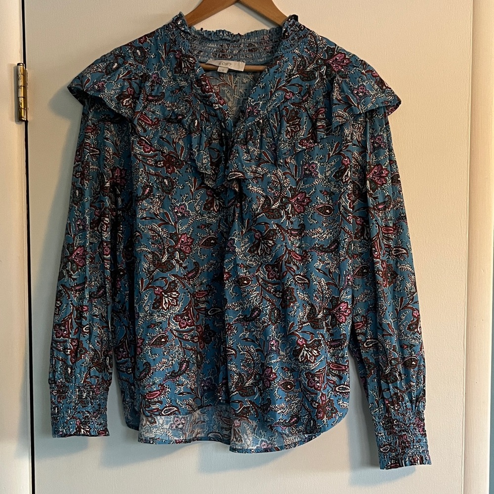 Ann Taylor Prairie Ruffle Blouse